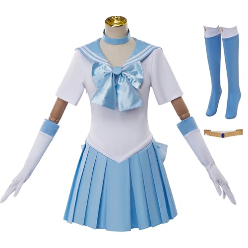 Hallojojo Mizuno Ami Cosplay Outfit Damen Anime Sailor Moon Kostüm Set Sailor Mercury Verkleidung Japanisch Matrosen Uniform Weihnachten Halloween Karneval Party Bühnenauftritt Kostüm Himmelblau von Hallojojo