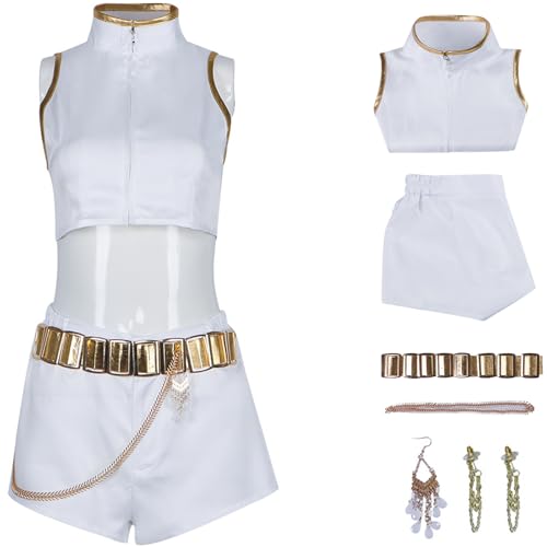 Hallojojo Rumi Kostüm Damen Fasching Cosplay Anime Dämon Jäger Rumi Dance Show Weiß Uniform Set Top Hose Ohrringe Con Zubehör und Perücke für Halloween Karneval Party Maskenball Fest Verkleidung Hallojojo Rumi Kostüm Damen Fasching Cosplay Anime Dämon Jäger Rumi Dance Show Weiß Uniform Set Top Hose Ohrringe Con Zubehör und Perücke für Halloween Karneval Party Maskenball Fest Verkleidung von Hallojojo