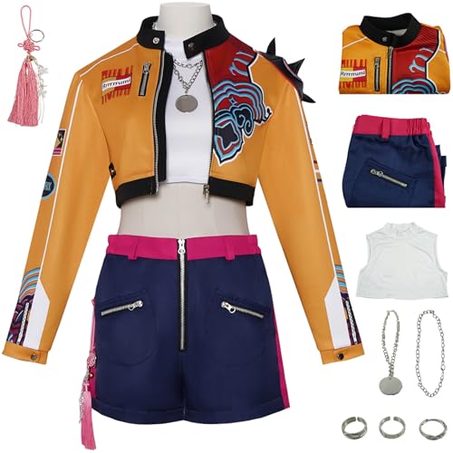Hallojojo Rumi Kostüm Damen Fasching Cosplay Anime Dämon Jäger Rumi Uniform Set Jacke Oberteil Hose Ring Halskette Anhänger für Halloween Karneval Party Maskenball Fest Verkleidung Hallojojo Rumi Kostüm Damen Fasching Cosplay Anime Dämon Jäger Rumi Uniform Set Jacke Oberteil Hose Ring Halskette Anhänger für Halloween Karneval Party Maskenball Fest Verkleidung von Hallojojo