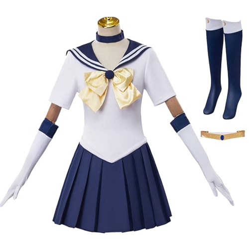 Hallojojo Tenoh Haruka Cosplay Outfit Damen Anime Sailor Moon Kostüm Set Sailor Uranus Verkleidung Japanisch Matrosen Uniform Weihnachten Halloween Karneval Party Bühnenauftritt Kostüm Blau von Hallojojo