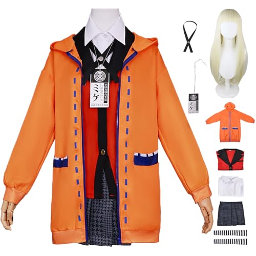 Hallojojo Yomozuki Runa Cosplay Kostüm mit Perücke Anime Kakegurui Verkleidung Runa Yomozuki Cosplay JK Schuluniform Weihnachten Halloween Karneval Party Fancy Kostüm für Erwachsene von Hallojojo