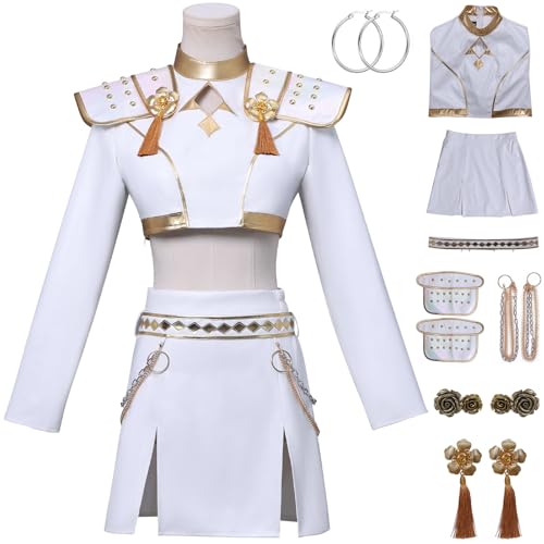 Hallojojo Zoey Kostüm Damen Fasching Cosplay Anime Dämon Jäger Zoey Weiß Dance Show Komplett Uniform Set Top Rock Con Zubehör für Halloween Karneval Party Maskenball Fest Verkleidung Hallojojo Zoey Kostüm Damen Fasching Cosplay Anime Dämon Jäger Zoey Weiß Dance Show Komplett Uniform Set Top Rock Con Zubehör für Halloween Karneval Party Maskenball Fest Verkleidung von Hallojojo