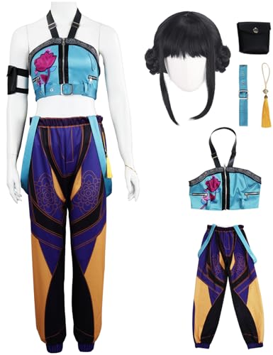 Hallojojo Zoey Kostüm Damen Fasching Cosplay Anime Dämon Jäger Zoey Uniform Set Top Hose Gürtel Tasche Anhänger und Perücke für Halloween Karneval Party Maskenball Fest Verkleidung Hallojojo Zoey Kostüm Damen Fasching Cosplay Anime Dämon Jäger Zoey Uniform Set Top Hose Gürtel Tasche Anhänger und Perücke für Halloween Karneval Party Maskenball Fest Verkleidung von Hallojojo