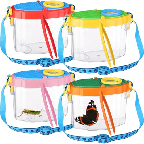 Halloscume 4 Stück Insekten-Viewer für Schüler, Käferfänger für Kinder, Insektenbox, Lupe, Behälter, Sammlung, Käfig-Lebensraum, Insektenkäfig, Outdoor-Entdecker-Kit für pädagogisches Abenteuer, von Halloscume