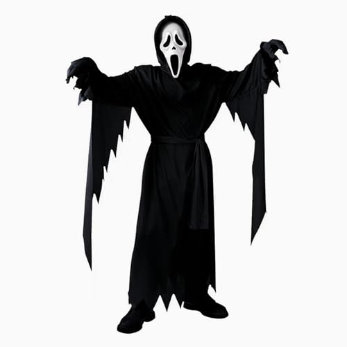 Hallowcoss Gruseliges Schrei-Kostüm, Gostfaceing-Kostüm, schwarzer Robe mit Maske, Herrenkostüm, Halloween, Cosplay-Kostüm (Erwachsene, groß) von Hallowcoss