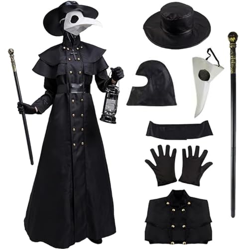 Hallowcoss Pestdoktor-Kostüm, Halloween, mittelalterlich, Steampunk, Wind, europäische Pestdoktor-Maske, Mönchpriester-Kostüme (Schwarz-2, XXL) von Hallowcoss