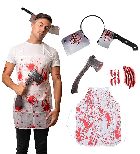 5pcs Cleaver Butcher - Halloween Costumes For Men - Adult & Teen One Size Fits All - 2024 Trending Fancy Dress - UK Based Brand von Halloweenmania