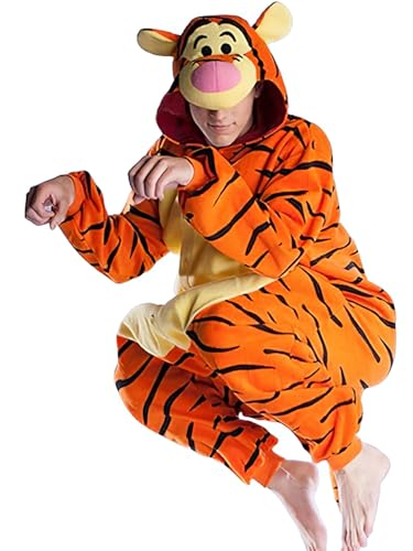 HALLOWITCH Erwachsene Tigger Onesie Kostüm für Männer Frauen Halloween Tiger Kostüm XL von Hallowitch