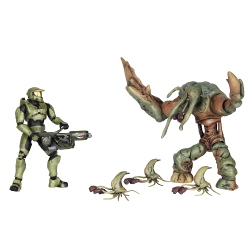 HALO 10,2 cm "World of Halo" Zwei-Figuren-Pack – Master Chief vs. Flutpanzerform & Infektionsformen von Halo