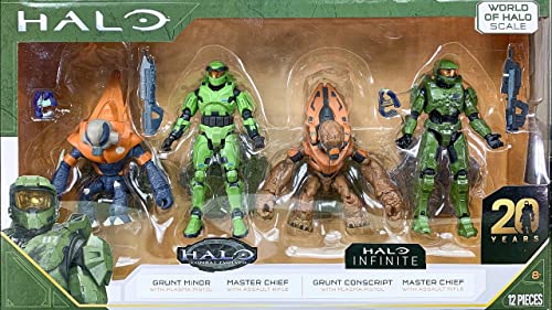 Jazwares World of Halo 20th Anniversary Collection Actionfiguren & Fahrzeug-Sets (Master Chief + Grunt, 4er Pack (10,2 cm) von Halo