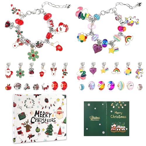 Adventskalender 2024 Kinder, 28-teiliges DIY-Charm-Armband-Set für Mädchen, 24-Tage-Weihnachts-Countdown-Kalender für Kinder, Weihnachtsanhänger für Schmuckherstellung, von Halovin