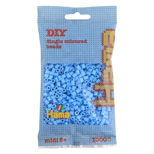 Hama Perlen 207-46 Bügelperlen Beutel mit ca. 1.000 Midi Bastelperlen mit Durchmesser 5 mm in Pastell Blau, kreativer Bastelspaß für Groß und Klein von HAMA