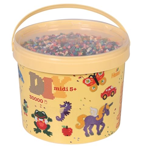 HAMA Perlen 181-67 Bügelperlen im Eimer mit ca. 30.000 Midi-Perlen im Volltonmix mit 22 Farben, für Kinder ab 5 Jahren, Black, 30000 STK, Colour Mix 67 von HAMA