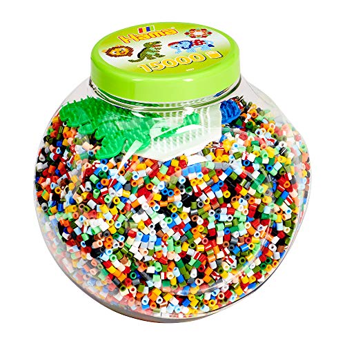 Hama Perlen 2067 Bügelperlen XXL Dose mit ca. 15.000 bunten Midi Bastelperlen mit Durchmesser 5 mm im Farben Mix, 3 Stiftplatten, kreativer Bastelspaß für Groß und Klein von Hama Perlen