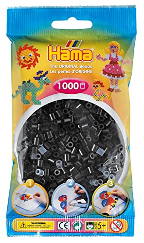 Hama Perlen 207-18 Bügelperlen Beutel mit ca. 1.000 Midi Bastelperlen mit Durchmesser 5 mm in Schwarz, kreativer Bastelspaß für Groß und Klein von Hama