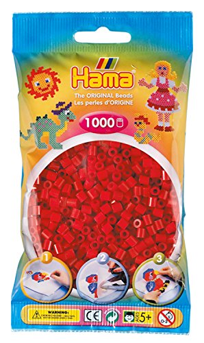 Hama Perlen 207-22 Bügelperlen Beutel mit ca. 1.000 Midi Bastelperlen mit Durchmesser 5 mm in Mittelrot, kreativer Bastelspaß für Groß und Klein von Hama Perlen