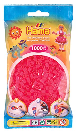 Hama Perlen 207-32 Bügelperlen Beutel mit ca. 1.000 Midi Bastelperlen mit Durchmesser 5 mm in Neon Pink, kreativer Bastelspaß für Groß und Klein von Hama