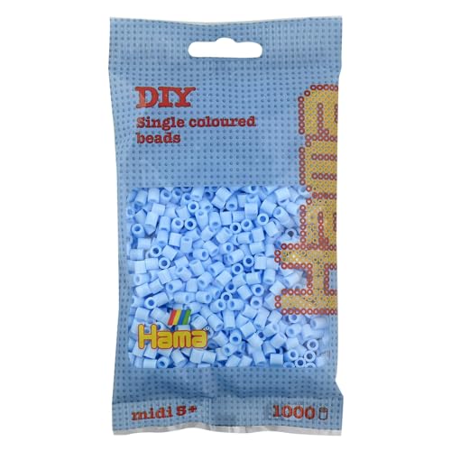 Hama Perlen 207-97 Bügelperlen Beutel mit ca. 1.000 Midi Bastelperlen mit Durchmesser 5 mm in Pastell Eisblau, kreativer Bastelspaß für Groß und Klein, Bunt von HAMA