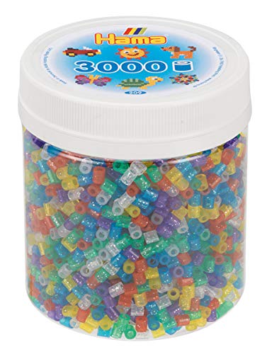 Hama Perlen 209-54 Bügelperlen Beutel mit ca. 3.000 bunten Midi Bastelperlen mit Durchmesser 5 mm im Transparent Glitter Mix, kreativer Bastelspaß für Groß und Klein von Hama