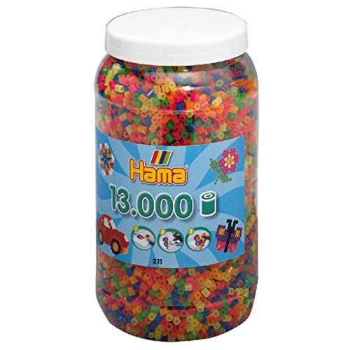 Hama Perlen 211-51 - Bügelperlen Dose mit ca. 13000 Midi Bastelperlen mit Durchmesser 5 mm, in Neon Mix, kreativer Bastelspaß für Groß und Klein von HAMA