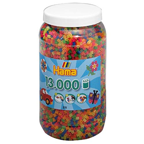 Hama Perlen 211-51 - Bügelperlen Dose mit ca. 13000 Midi Bastelperlen mit Durchmesser 5 mm, in Neon Mix, kreativer Bastelspaß für Groß und Klein von ボーネルンド