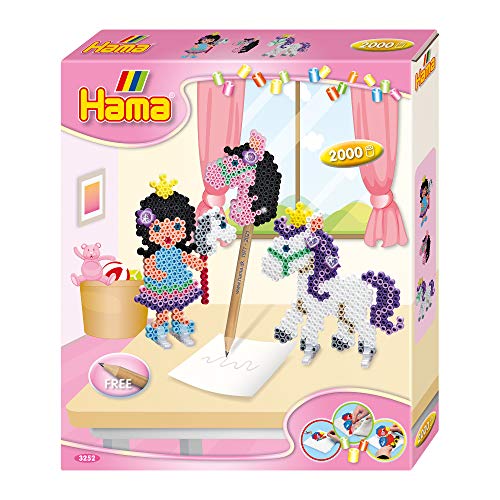 Hama Perlen 3252 Kleines Geschenk-Set Ponyspaß mit ca. 2.000 bunten Midi Bügelperlen mit Durchmesser 5 mm, Stiftplatte, inkl. Bügelpapier, Zubehör, kreativer Bastelspaß für Groß und Klein von HAMA