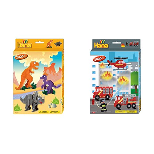 Hama Perlen 3434 Geschenk-Set Dino mit ca. 2.000 bunten Midi Bügelperlen mit Durchmesser 5 mm, Stiftplatte, inkl. Bügelpapier & 3441 Geschenk-Set Feuerwehr mit ca. 2.000 bunten Midi Bügelperlen Hama Perlen 3434 Geschenk-Set Dino mit ca. 2.000 bunten Midi Bügelperlen mit Durchmesser 5 mm, Stiftplatte, inkl. Bügelpapier & 3441 Geschenk-Set Feuerwehr mit ca. 2.000 bunten Midi Bügelperlen von Hama
