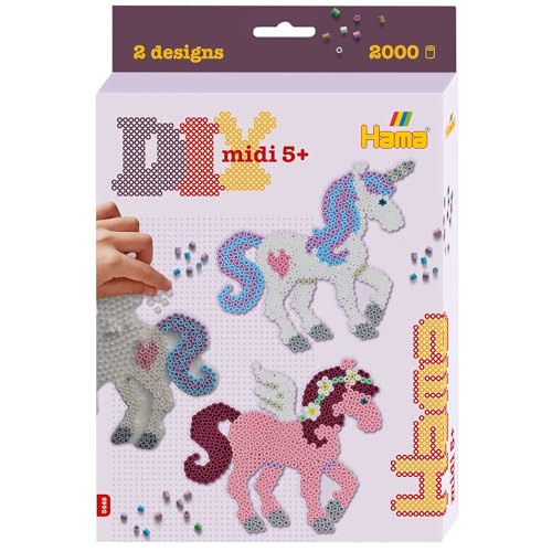 Hama Perlen 3448 Kleines Geschenk-Set Zauberhafte Pferde mit ca. 2.000 bunten Midi Bügelperlen mit Durchmesser 5 mm, Stiftplatte, inkl. Bügelpapier, kreativer Bastelspaß für Groß und Klein von Hama