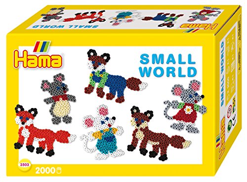 Hama Perlen 3503 Geschenk-Set Kleine Welt mit ca. 2.000 bunten Midi Bügelperlen mit Durchmesser 5 mm, Stiftplatten Maus und Fuchs, inkl. Bügelpapier, kreativer Bastelspaß für Groß und Klein von Hama Perlen