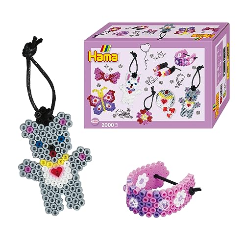 Hama Perlen 3508 Kreativbox Schmuck mit ca. 2.000 bunten Midi Bügelperlen mit Durchmesser 5 mm, Stiftplatte und Zubehör, inkl. Bügelpapier, kreativer Bastelspaß für Groß und Klein von Hama