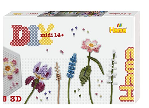 Hama Perlen 3621 Bügelperlen Blumenstrauß mit 3D Effekt, Geschenkbox mit ca. 6000 Midi-Perlen, inkl. 3 sechseckigen Stiftplatten, Motivvorlage, Bügelpapier, für Kinder ab 14 Jahren von HAMA