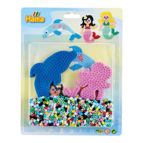 Hama Perlen 4212 Set Meer mit ca. 1.100 bunten Midi Bügelperlen mit Durchmesser 5 mm, 2 Stiftplatten, inkl. Bügelpapier, kreativer Bastelspaß für Groß und Klein von HAMA