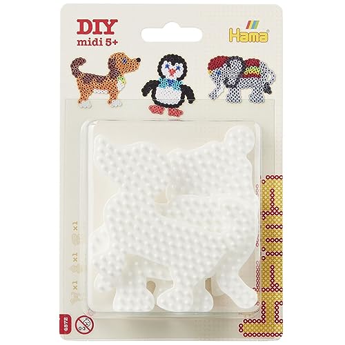 Hama Perlen 4572 Kleine Stiftplatten 3er Set für Midi Bügelperlen mit Durchmesser 5 mm, Motive Elefant, Pinguin und Hund in weiß, kreativer Bastelspaß für Groß und Klein von Hama