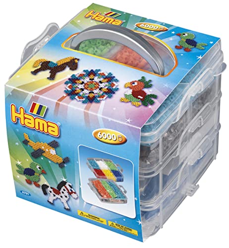 Hama Perlen 6701 Set in der Box mit ca. 6.000 bunten Midi Bügelperlen mit Durchmesser 5 mm, ca. 16 x 15 x 13 cm, 3 Stiftplatten, inkl. Bügelpapier, kreativer Bastelspaß für Groß und Klein von Hama Perlen