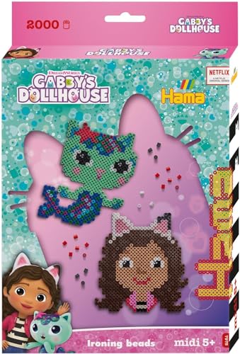 Hama Perlen 7975 - Bügelperlen Geschenkset, Gabbys Dollhouse, mit ca. 2000 Midi Bastelperlen im Durchmesser von 5 mm, kreativer Bastelspaß für Groß und Klein von Hama