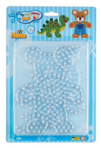 Hama Perlen 8101 Stiftplatten 2er Set für Maxi Bügelperlen mit Durchmesser 10 mm, Motive Teddybär und Dinosaurier in transparent, kreativer Bastelspaß für Kinder und Jugendliche von HAMA