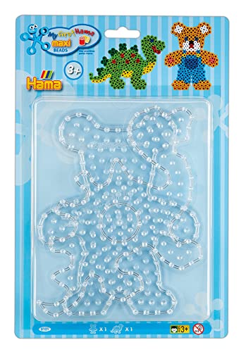 Hama Perlen 8101 Stiftplatten 2er Set für Maxi Bügelperlen mit Durchmesser 10 mm, Motive Teddybär und Dinosaurier in transparent, kreativer Bastelspaß für Kinder und Jugendliche von Hama Perlen