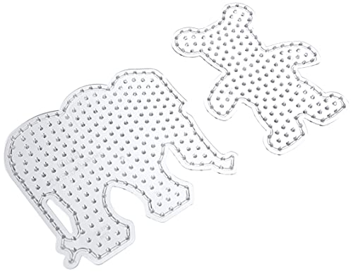 Hama Perlen 8251 Stiftplatten 2er Set für Maxi Bügelperlen mit Durchmesser 10 mm, Motive Elefant und Teddy in transparent, kreativer Bastelspaß für Groß und Klein von Hama