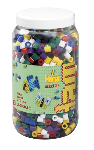 Hama Perlen 8540 Bügelperlen Dose mit ca. 1.400 Maxi Bastelperlen mit Durchmesser 10 mm im Volltonmix 1, kreativer Bastelspaß für Groß und Klein von HAMA