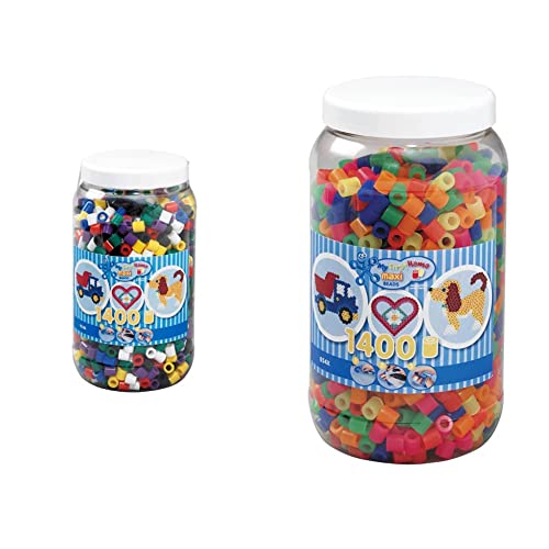 Hama Perlen 8540 Bügelperlen Dose mit ca. 1.400 Maxi Bastelperlen & 8542 Bügelperlen Dose mit ca. 1.400 bunten Maxi Bastelperlen mit Durchmesser 10 mm im Neon Mix von Hama Perlen