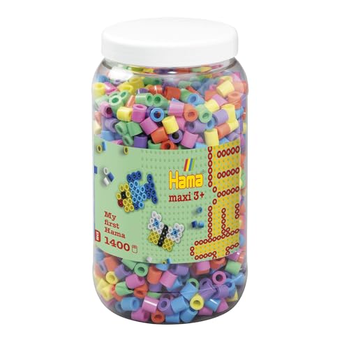 Hama Perlen 8541 Bügelperlen Dose mit ca. 1.400 bunten Maxi Bastelperlen mit Durchmesser 10 mm im Pastellmix, kreativer Bastelspaß für Groß und Klein, Pastellfarben von HAMA