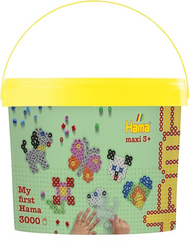 Hama Perlen 8806 Bügelperlen im Eimer mit ca. 3.000 Maxi-Perlen, vier kleinen Stiftplatten, Motivvorlagen, Bügelpapier, für Kinder ab 3 Jahren, Black von HAMA