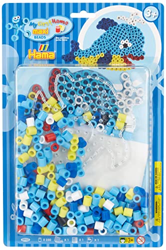 Hama Perlen 8932 Set Wal mit ca. 250 bunten Maxi Bügelperlen mit Durchmesser 10 mm, Stiftplatte in transparent, inkl. Bügelpapier, kreativer Bastelspaß für Groß und Klein, bunt von Hama