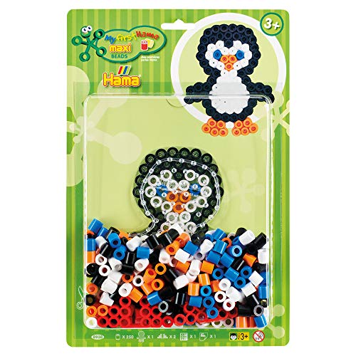 Hama Perlen 8938 Set Pinguin mit ca. 250 bunten Maxi Bügelperlen mit Durchmesser 10 mm, Stiftplatte in transparent, inkl. Bügelpapier, kreativer Bastelspaß für Groß und Klein von Hama Perlen