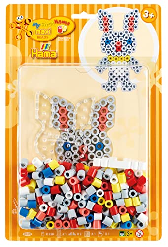 Hama Perlen 8939 Set Kaninchen mit ca. 250 bunten Maxi Bügelperlen mit Durchmesser 10 mm, Stiftplatte in transparent, inkl. Bügelpapier, kreativer Bastelspaß für Groß und Klein von HAMA