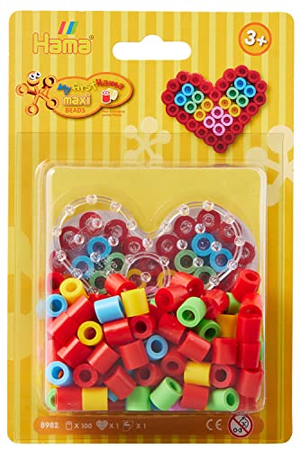 Hama Perlen 8982 Bügelperlen Herz, Blisterpackung mit ca. 100 Maxi-Perlen, 1 Stiftplatte zum Zusammenstecken, Bügelpapier, für Kinder ab 3 Jahren von Hama