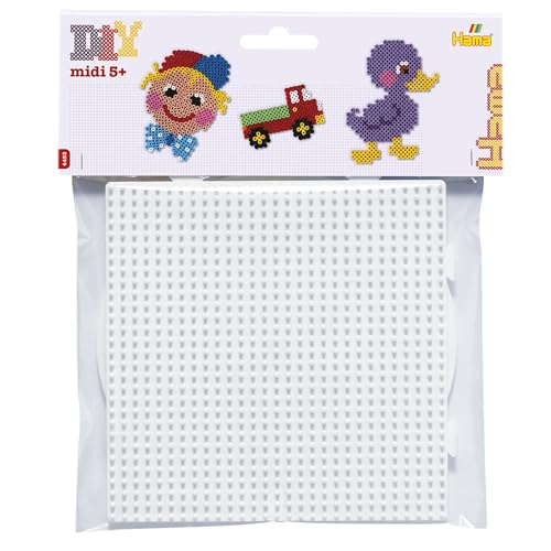 Hama Perlen 4453 Stiftplatten 2er Set für Midi Bügelperlen mit Durchmesser 5 mm, Quadrat und Kreis in weiß, kreativer Bastelspaß für Groß und Klein von Hama