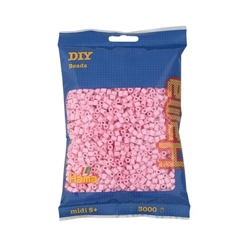 Hama Perlen 201-95 Bügelperlen Beutel mit ca. 3.000 bunten Midi Bastelperlen mit Durchmesser 5 mm in Pastell-Rose, kreativer Bastelspaß für Kinder ab 5 Jahren von HAMA