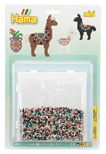 Hama Perlen 5618 Set Alpaka mit ca. 5.000 bunten Mini Bügelperlen mit Durchmesser 2,5 mm, Motivvorlagen und Stiftplatte, inkl. Bügelpapier, kreativer Bastelspaß für Groß und Klein von Hama