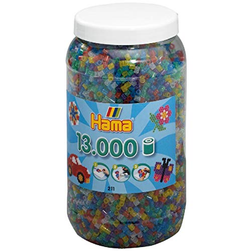 Hama Perlen 211-54 Bügelperlen XXL Dose mit ca. 13.000 bunten Midi Bastelperlen mit Durchmesser 5 mm im Transparent Glitter Mix, kreativer Bastelspaß für Groß und Klein von ボーネルンド